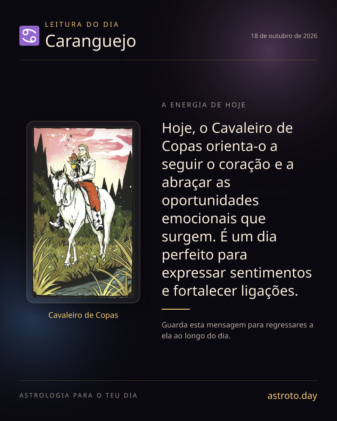 Publicação diária de Caranguejo com a carta Cavaleiro de Copas