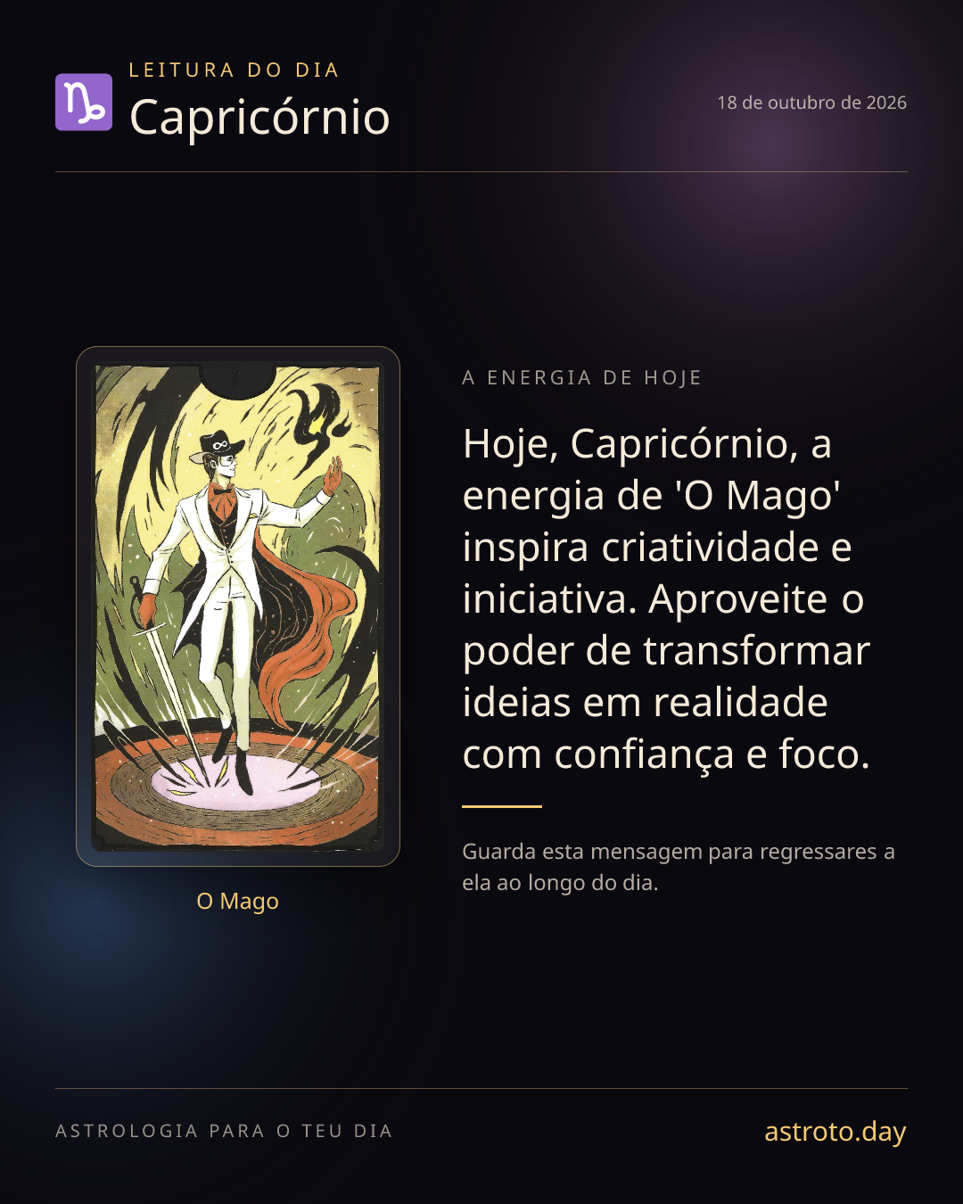 Publicação diária de Capricórnio com a carta O Mago