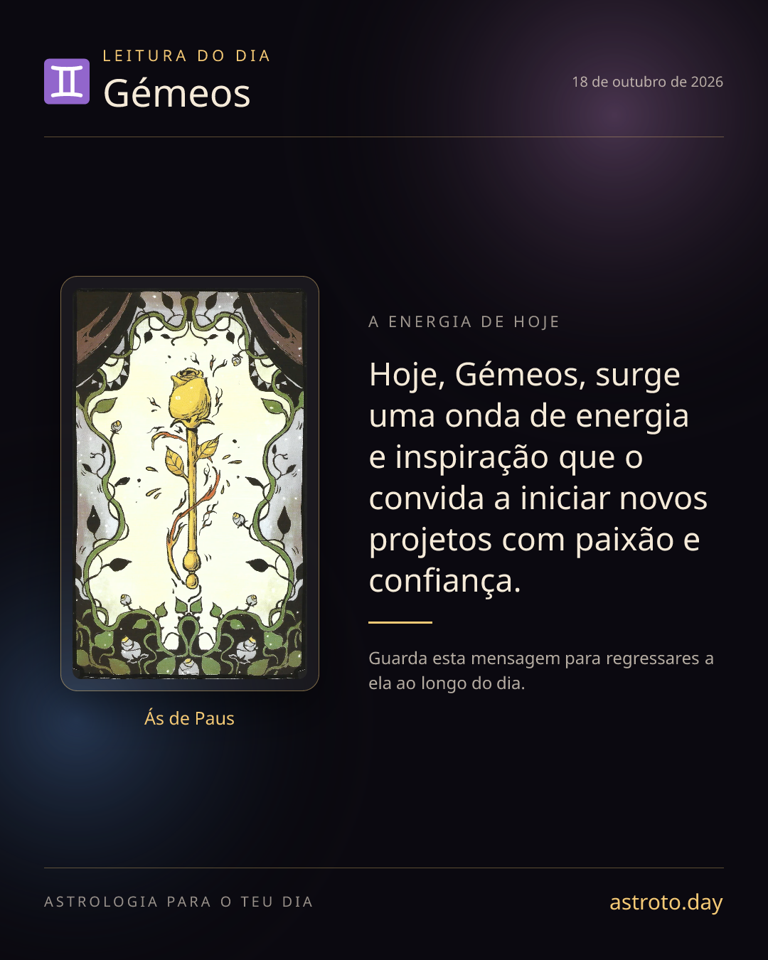 Publicação diária de Gémeos com a carta Ás de Paus